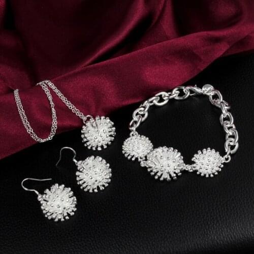 Hot sale 925 sterling Silver elegant Fireworks Pendant necklaces earrings bracelets Jewelry set for women Fashion Party gifts