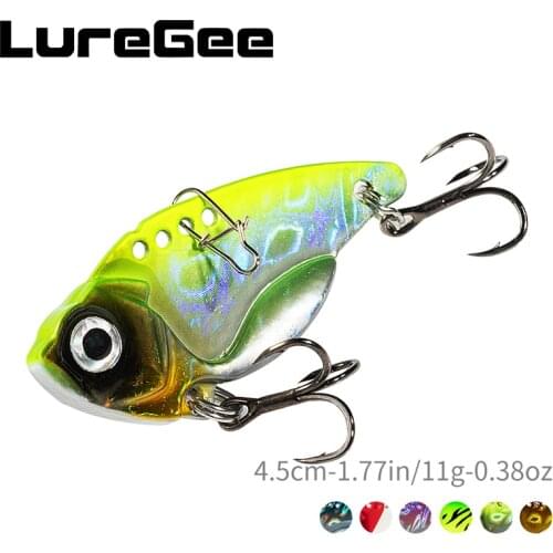 LureGee 3D Eyes Metal Vib Blade Lure 11g Sinking Vibration Bait Lipless Vibe for Bass Pike Perch Fishing Rolling Swivels