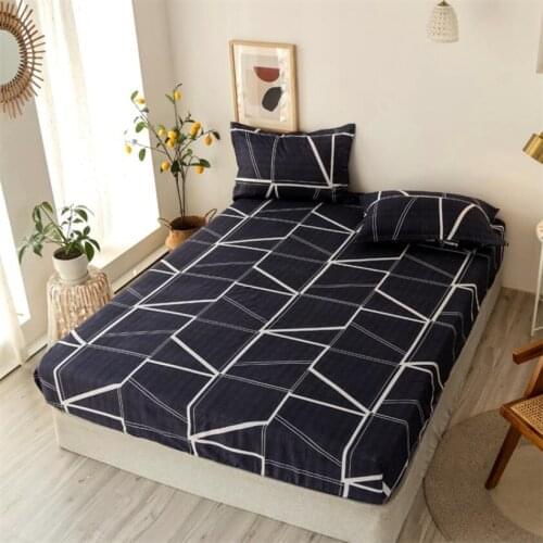 New Product 1pc Polyester Cotton Printed Fitted Sheet Mattress Cover Fout Corners with Elastic Band Bed Linen Sheet Pillow Case