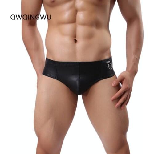Sexy Gay Underwear Men Briefs Faux Leather T-panties Low Waist Briefs Shorts homme U Convex Pouch Underpants calzoncillos Brief