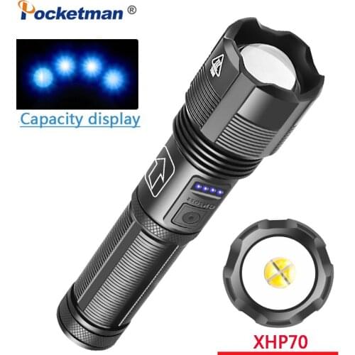 Newest P50/P70 flashlight 5 lighting modes telescopic zoom torch lantern with charge display P70 flashlight waterproof lamp