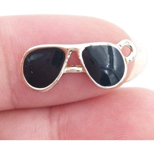 BULK 30 Zinc Alloy Black Enamelled Eye Glasses Sunglass Charms Pendants DIY Craft Jewelry Making 17.4*7.2mm 0.88g