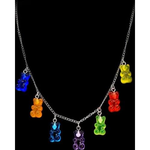 7 Color Rainbow Cute Jelly Bear Gummy Necklace for Girls Girls Cool Punk Girls Hip Hop Resin Bear Necklace Womens Accessories