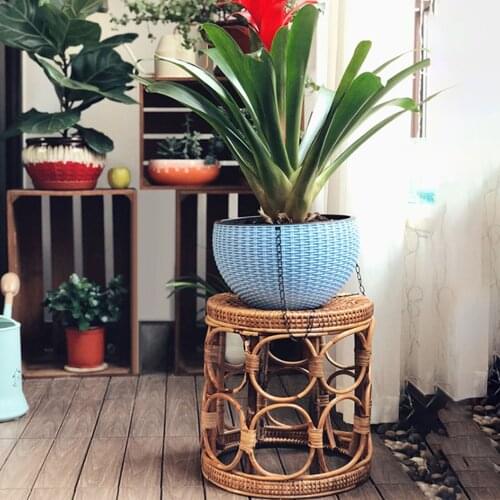 Rattan Plant Stand Decorative Shelf Holder Gardening Wooden Nordic Flower Stand Indoor Green Dill Plant Stand For Balcony