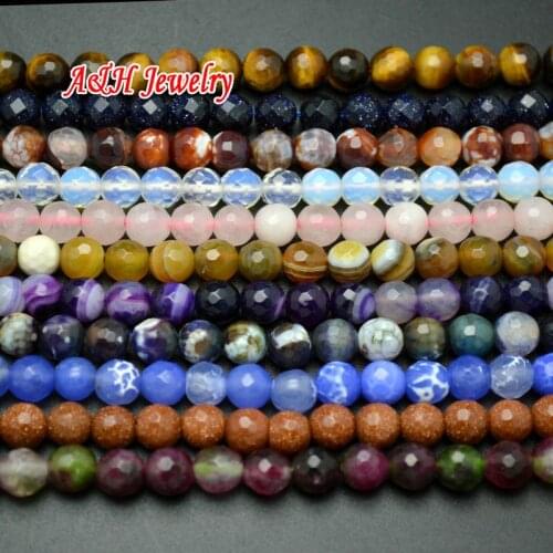 Natural Semi-precious Stone 6mm Faceted Surface Round Beads 16'' Fashion Jewelry Making Materials 5pc/lot