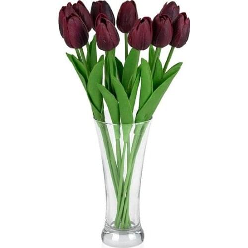 Transparent Vase 10'lu Burgundy Wet Tulip artificial flower decoration artificial flower искусственный цветок