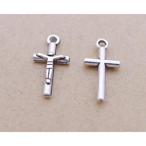 RAINXTAR Antique Silver Color Cross Charms Alloy Religious Jesus Pendant Charms 9*17mm 200pcs AAC1304
