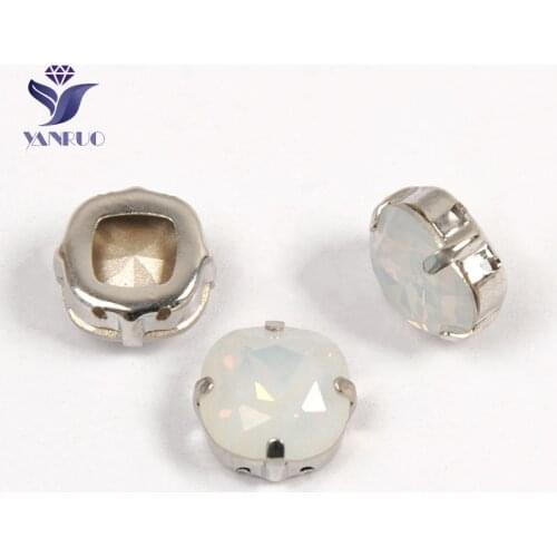 YANRUO 4470 All Sizes White Opal Cushion Cut Strass Stones And Crystals Pointed Back Sew On Rhinestones For Wedding Dress