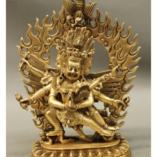 10" Tibet Brass Buddhism Mahakala Wrathful Heruka Vajrakilaya Buddha Statue
