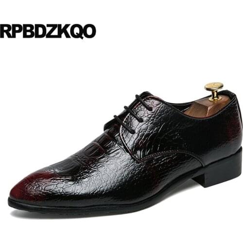 Alligator waterproof red lace up pointed toe oxfords snakeskin wedding rubber sole dress shoes snake skin crocodile men party