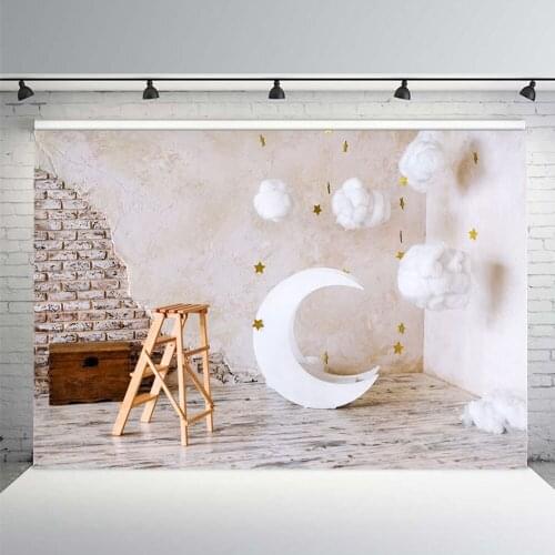 Vinyl Photography Background Brick Wall Moon Model Cotton Clouds Stars Baby Customized Children Backdrops for Photo Studio