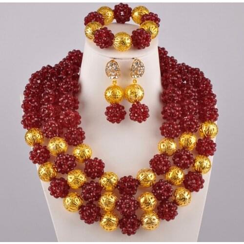 Wine African Beads Jewelry Set Nigerian Wedding Beads