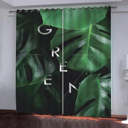 Green leaf curtains Customized 3d curtains new bay window balcony thickened windshield blackout curtains
