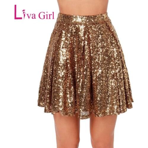 LIVA GIRL Sexy Gold Sequin Mini Skirt Women 2019 Summer Chic Patchwork Night Club Wear Pleated Skirts Female Party Jupe Femme XL