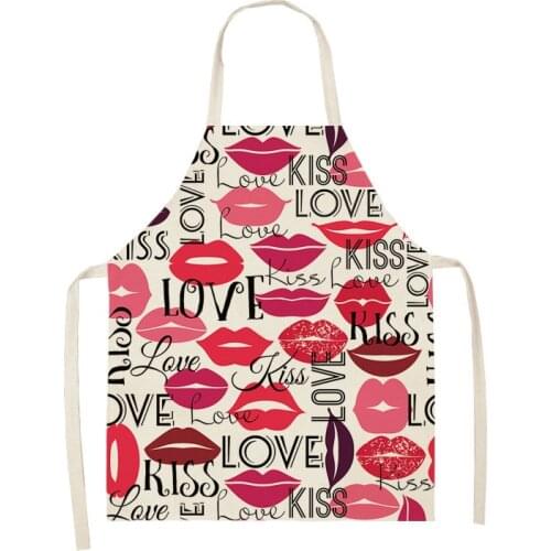 Women Nail Polish Lipstick Pattern Cotton Linen Aprons for Kitchen Home Cooking Baking Cleaning Accessories chef apron aprons