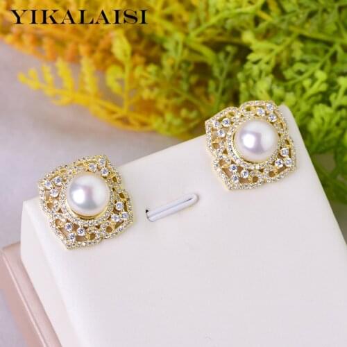 YIKALAISI 925 Sterling Silver Natural Freshwater Pearl Earrings Jewelry For Women 9-10mm Pearl size white purple pink black