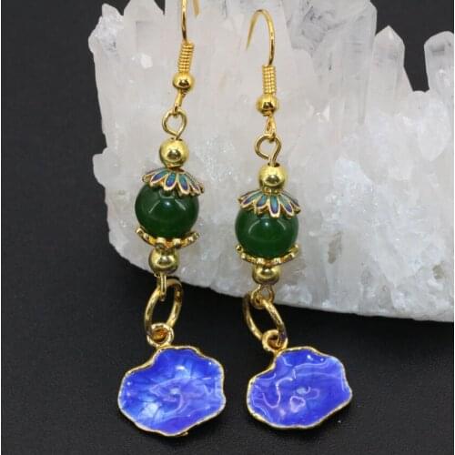 Womens fashion new arrival gold-color cloisonne green jades drop earrings brand dangle earring for women ear jewelry B2622