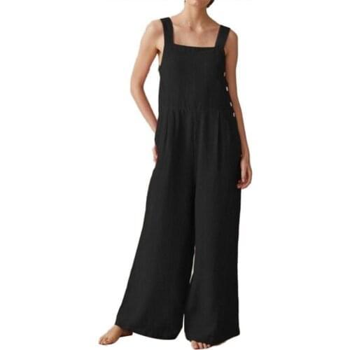 70% Hot Sell Women Sleeveless Buttons Pockets Wide Leg Jumpsuit Bib Overall Work Clothes