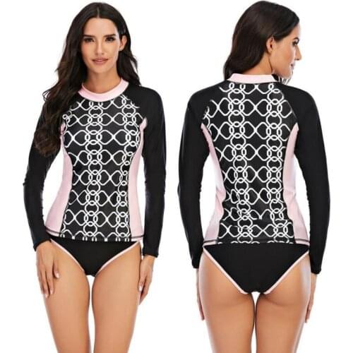 Women Long Sleeve Swimsuit Rash Guard Two Piece Geometric Padded Surfing Wetsuit Sun Protection Swimsuit