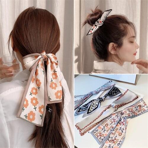 2021 New Fashion Female Silk Scarf Headdress Fairy Mori Hair Bow Net Headband Head Rope Headband Women Tied Hair Silk Scarf