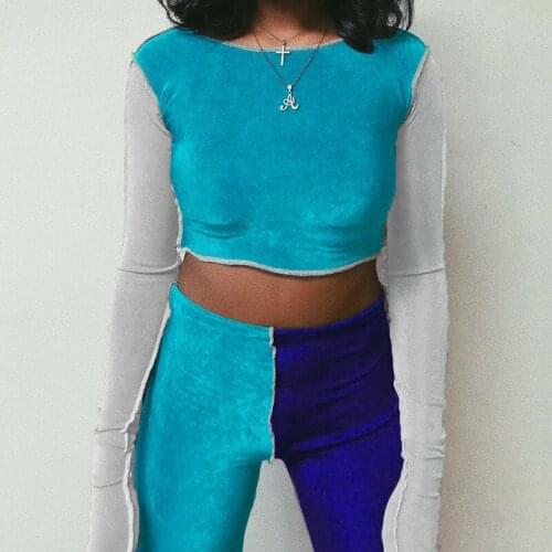 Echoine Autumn Women Fashion Color Patchwork Matching Set Long-Sleeved Tops Casual High Waist Casual Suit Femme Sports Tracksuit