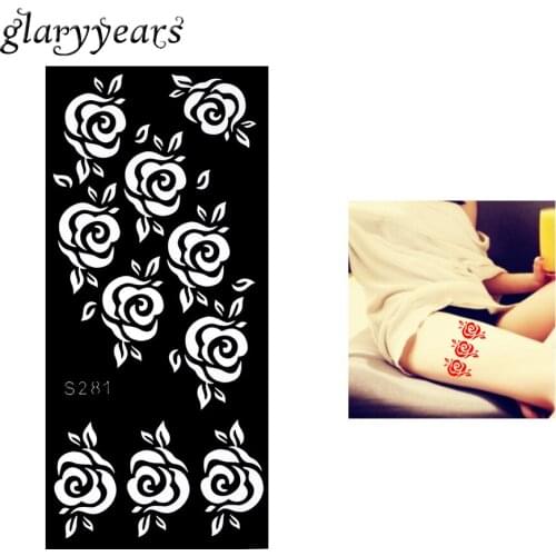 1 Piece Hollow Henna Tattoo Stencil Rose Flower Pattern Airbrush Painting Female Leg Arm Art Henna Tattoo Template Hot Sale S281