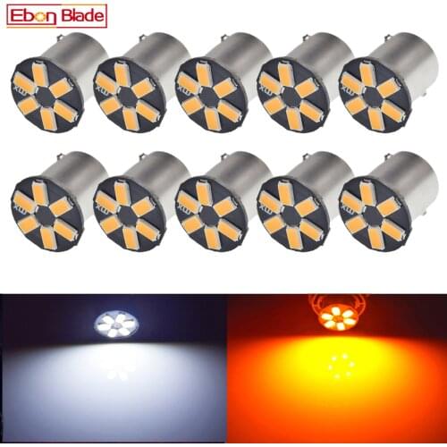 10Pcs 1156 BA15S BAU15S LED Car Lights Turn Signal Lamp White Amber Orange P21W PY21W 7507 Auto Indicator DRL Reverse Bulbs 12V