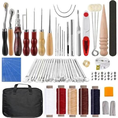 103Pcs/Set Practical Leather Craft Sewing Punch Tool Kit Cutter Carving Working Stitching Leathercraft Tool Set For Beginner