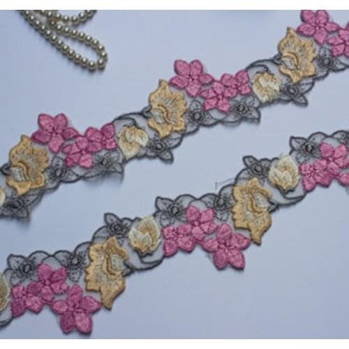 2.16"5.5cm wide (7yards/lot) Embroidered Tulle Lace Trim in Clover+Light Tan+Ivory+Grey , Mesh Lace Trim for Garment Decoration