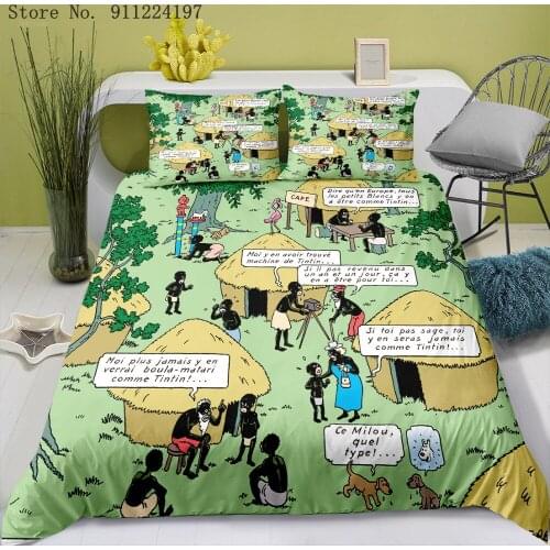 3D Print Cartoon Adventure Fantasy Comics Bedding Set The Adventures Of Tintin Duvet Covers Home Textile For Kids Adults 2/3pcs