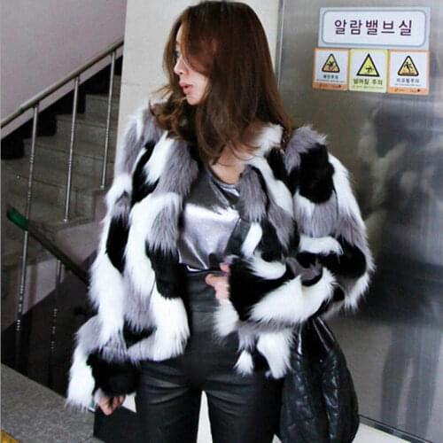 Plus Size S-6XL Women Mixed Color Faux Fur Coat Fluffy Winter Casual Fur Jacket Elegant Shaggy Ladies Short Outwear Coats 2019