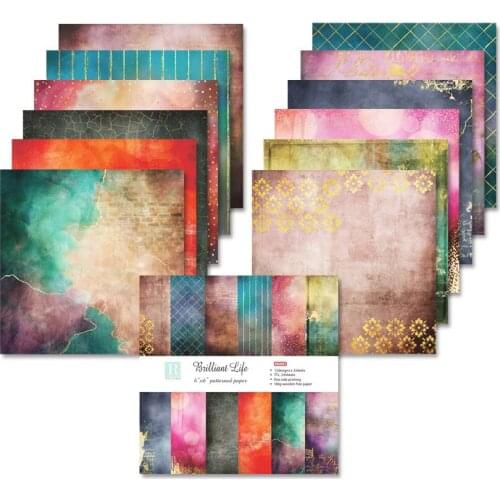 24 Sheets Mixed Color Beilliant Life DIY Scrapbooking Junk Journal Backing Decorative Pads Paper 6 Inches Album Patterned Paper