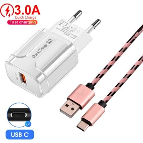Quick Charge Adapter Wall Charger USB Type C Cable For BlackBerry Evolve KEY2 Nokia 5.4 LG K42 Xiaomi Samsung HTC Phone charger