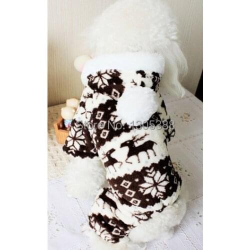 Brown Deer Printing Velvet Hooded Pet dogs Coat Free Shipping By CPAM Dogs Clothing