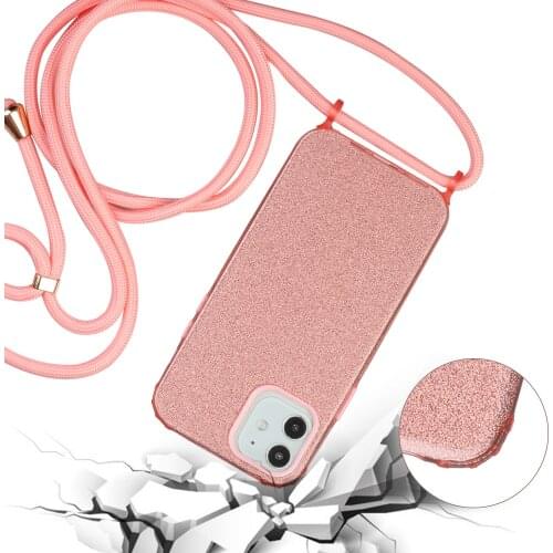 Shining Phone Case Soft TPU Shell Back Cover for IPhone12 with Lanyard Shockproof Cover Flash powder
