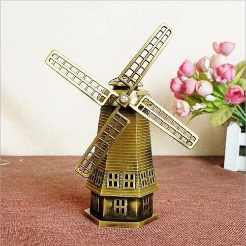 Designer gifts retro bronze alloy Netherlangish windmills Metal crafts home decoration 14*7*18CM building model store ornaments