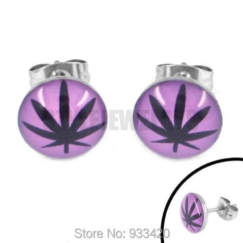 Free shipping! Enamel Purple Tree Leaf Earring Stainless Steel Jewelry Fashion Women Motor Biker Earring Studs SJE370130B