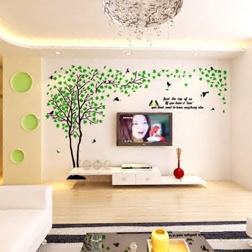 Hot Sale Tree and Bird 3d Wall Stickers Large Wall Decals Living Room Background Home Art Decor Acrylic Crystal Stickers B