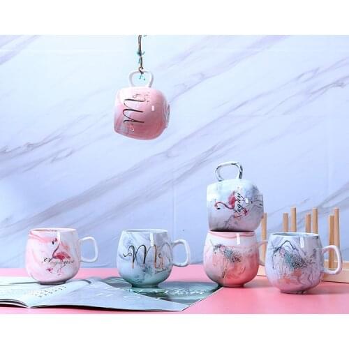 Ins flamingo marble pattern couple ceramic mug office coffee mug travel mug coffee cup