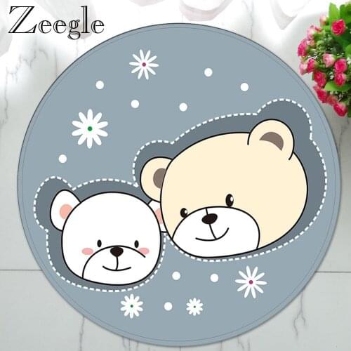Zeegle Round Carpet For Living Room Non-slip Mat Cartoon Pattern Children Play Floor Mat Area Rugs And Mat Office Chair