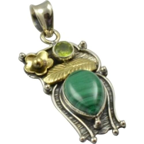 Lovegem Nature Malachite & Citrine Pendant 925 Sterling Silver, 45 mm, MHBAP4894