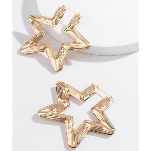 KunJoe 2021 New Punk Gold Color Big Star Hoop Earrings for Women Exaggerated Metal Geometric Earrings For Women Party Jewelry
