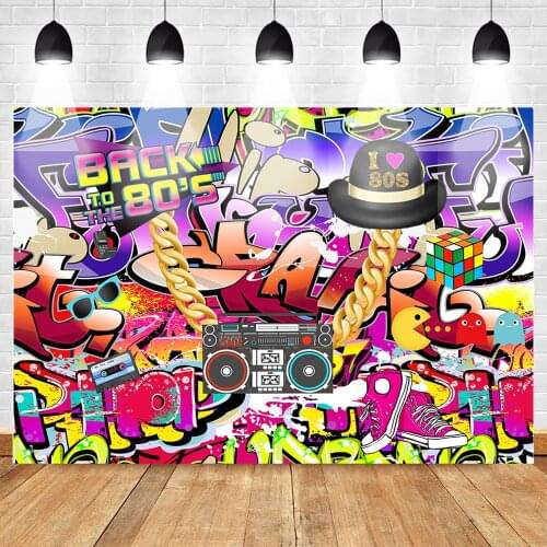 MOCSICKAHip Pop 80s Backdrop Graffiti Wall Theme Photo Backdrops Back to The 80s Background for Birthday Party Studio Props