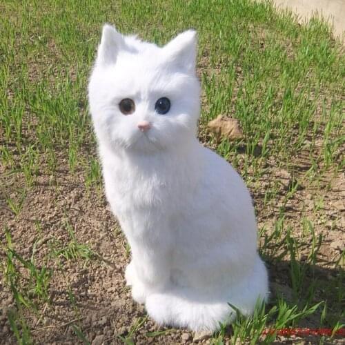Simulation cute squatting white cat 35x15cm model polyethylene&furs cat model home decoration props ,model gift d565