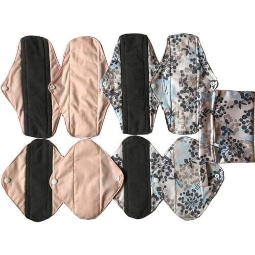 MUMBABY 9 pieces Set 1pc Mini Wet Bag +4 pieces 8 inch Panty liner +4 pieces 10 Inch Regular Charcoal Bamboo Mama Cloth/ Menstru