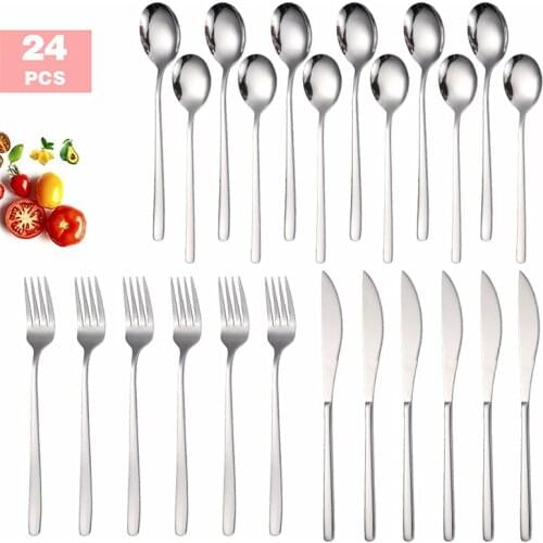 24 pcs Dinnerware Set 18/10 Stainless Steel Tableware Set Knife Fork Spoon Flatware Set Dishwasher Safe Cutlery Set Dropshipping