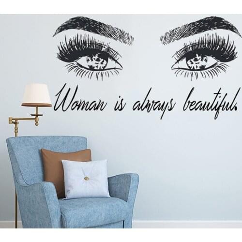 Eyelashes Wall Decal Sticker, Girls Eyes Eyebrows Wall Art Vinyl Sticker Eyelash Extension Make Up Wall Decor Sticker F901