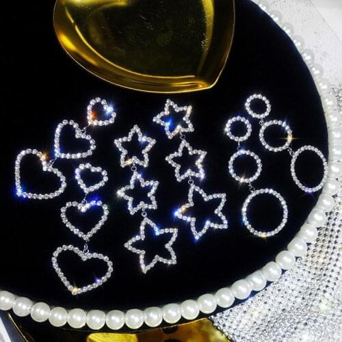 New Fashion Chain Tassel Pendant Earrings Crystal Rhinestone Bling Flower Round Heart Star Drop Earrings Long Jewelry