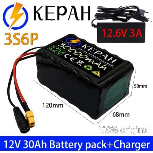 New pattern12V 30Ah 3S6P 18650 lithium battery pack + 12.6V 3A charger, built-in 30Ah high current BMS, used for sprayer