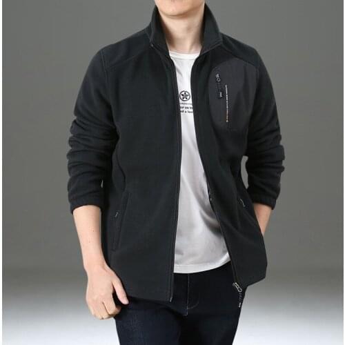 Autumn and Winter solid color mens jacket fleece loose comfort sports jacket zipper casual outwear